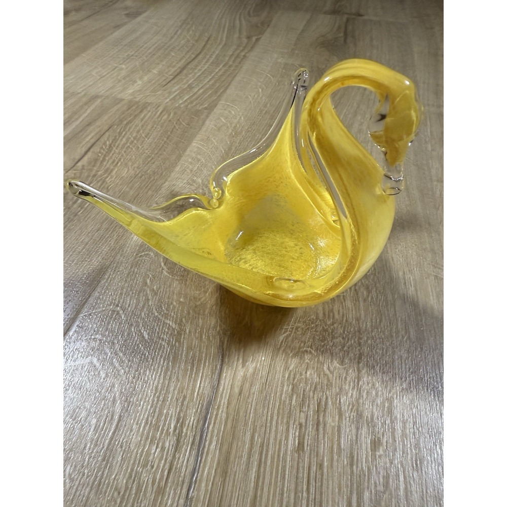 MURANO GLASS SWAN CANDY DISH YELLOW MADE IN ITALY TRINKET HOLDER GOOSE -Damaged